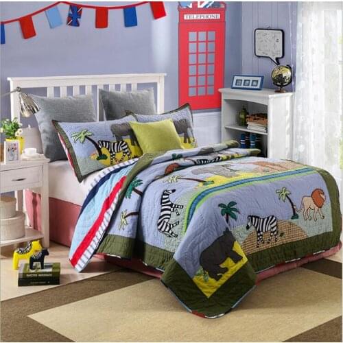 New cartoon 100% cotton Quilted Zebra, lion Bedspread Bed Cover Bed Sheet size 175x220cm blanket Pillowcases 3pcs