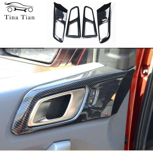 4 pieces Carbon fiber color Door Handle Bowl Frame Decorator Cover for Ford Ranger Everest Endeavour accessories 2015-2019