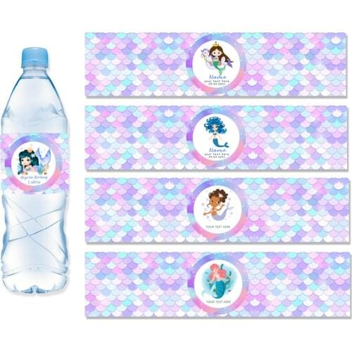 5/15Pcs Custom Mermaid Party Water Bottle Label Stickers Mermaid Juice Bottle Labels Baby Shower Birthday Party Supplies Decor