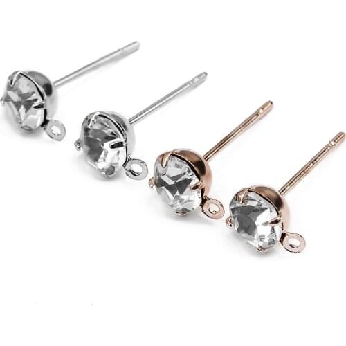50pcs Rhodium Plated Metal Crystal Rhinestone Earring Studs Earring Charms Earring Needles Accessories For Jewelry Making Findin