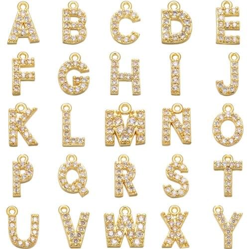 8x8.5mm Brass Cubic Zirconia Crystal 26 Letter Charms Pendants for Women Necklace Earring Jewelry Making Accessories Wholesale