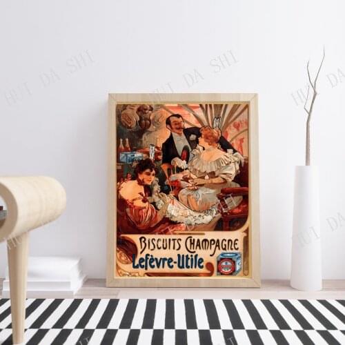 Alphonse Mucha, Biscuits Champagne-Lefèvre-Utile, 1896. vintage advertising poster, retro wall decor, Art Nouveau αδσ
