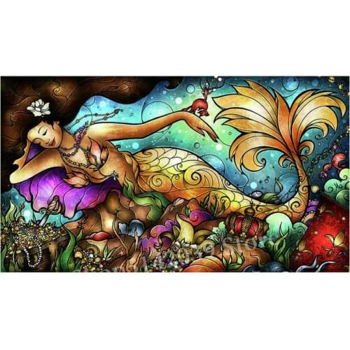 New Full Square 5d Diamond Painting Sleeping Beauty Fantasy Cartoon Mermaid Color Diamond Mosaic Fairy 3d round drill Sticker