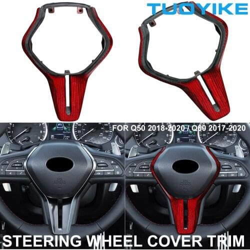 Car Styling Real Black / RED Carbon Fiber Interior Steering Wheel Trim Cover Sticker For INFINITI Q50 2018-2020 Q60 2017-2020