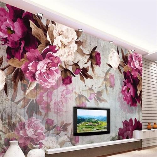 Beibehang Custom Photo Wallpaper Wall Sticker Handmade Peony Flower Wooden Background papel de parede 3d para sala atacado