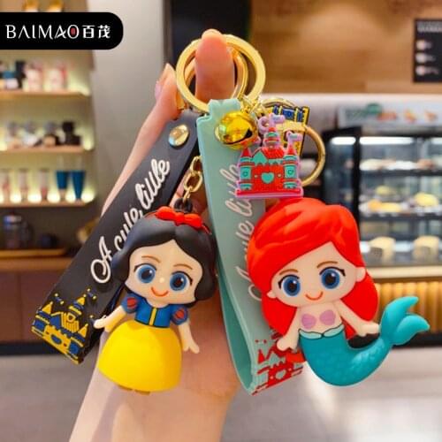 Disney Cartoon Dripping Gum Girl Heart Mermaid Princess Keychain Cute Snow White Alice Key Chain Bag Pendant Birthday Gifts