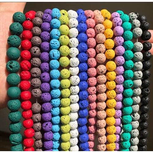 Natural Lava Hematite Volcanic Stone Beads Round Rock Loose Spacer Bead For Jewelry Making 4 6 8 10mm DIY Charm Bracelet 15 INCH