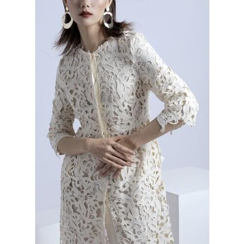 Boutique Designers Guipure Lace Embroidery Button Up Elbow Sleeve White Cream/Mint Green Cotton Shift Event Multiway Fancy Dress