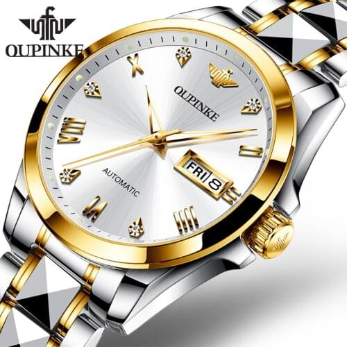 OUPINKE Swiss Sumptuous Automatic Watch Business Sapphire Crystal Mechanical Tungsten Steel Luminous Wristwatch Men