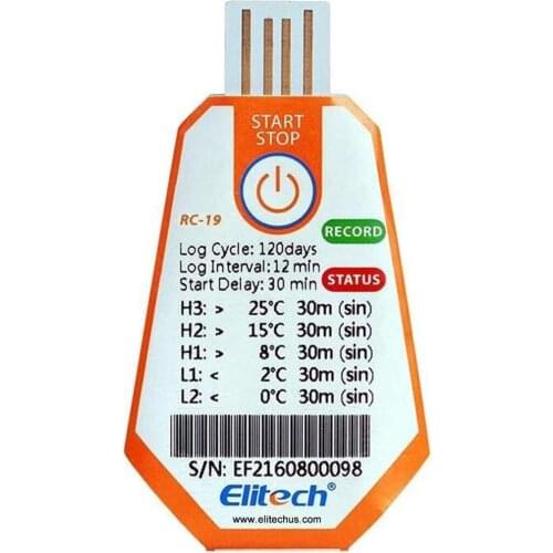 Elitech RC-19 Temperature Data Logger Single Use USB Port 16000 Points for Storage Food Pharmaceuticals (100 Pack