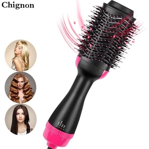 Hot Air Brush Styler and Dryer 2 in 1 Professional Hair Dryer Volumizer One Step Hair Straightener Curler Electric Anion Blow
