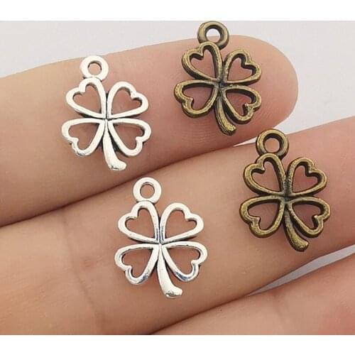 JINDINSP 40pcs 17x12mm Charms Clover Flower Antique Pendant Fit Vintage Finding DIY For Bracelet Necklace