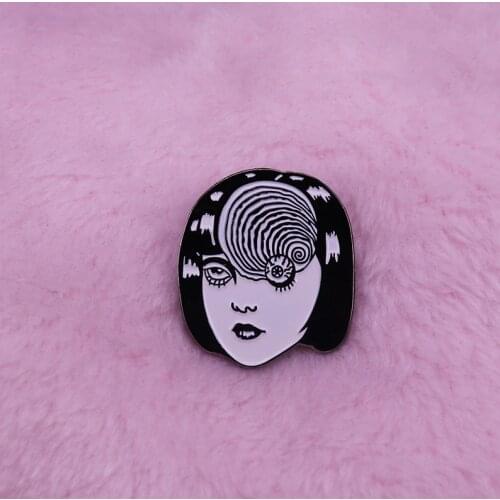 Junji Ito swirl curse brooch gory eyeball Japanese horror manga jewelry