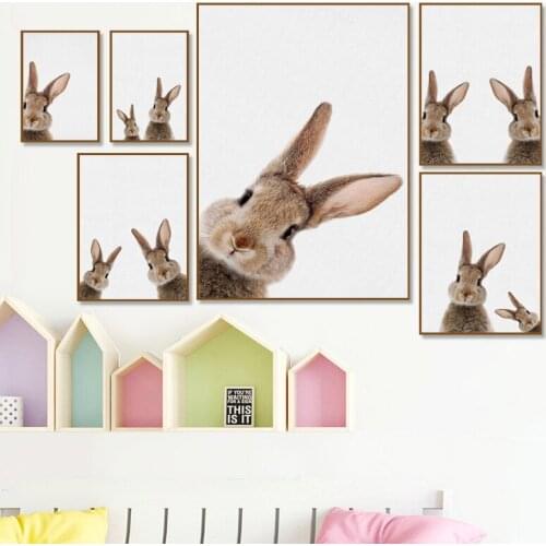 Cute Baby Animal Child Poster Nursery Rabbit Canvas Art Print Simple Wall Painting Nordic Kids Bedroom Custom Decoration Picture