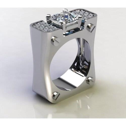 Hot Sale Big Rectangle Silver Color Ring with Zircon Stone for Man Wedding Enagaement Party Fashion Jewelry Best Gift S925