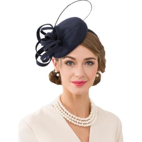 Royal Navy Blue Ladies Hat For Weddings Pillbox Fascinator Wool Women Fedoras Vintage Cocktail Tea Party Derby Church Hats