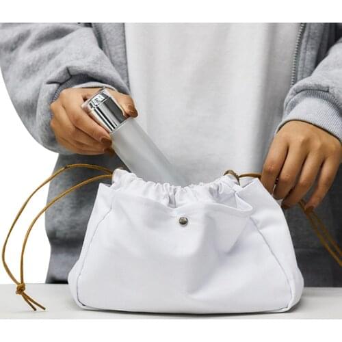 Cosmetic Bag, Portable Solid Color Storage Bag Ditty-Bag with Drawstring for Cosmetics Toiletries, Off-White