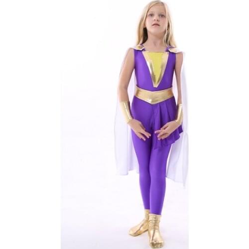 Darla Dudley Suit Shazam Family Cosplay Costume With Cape Superhero Costume Kids Halloween Costume