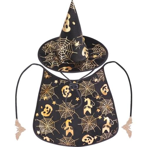 Pet Halloween Costume Cape And Wizard Hat Creative Decor Dog Performance Costume For Holiday Cosplay