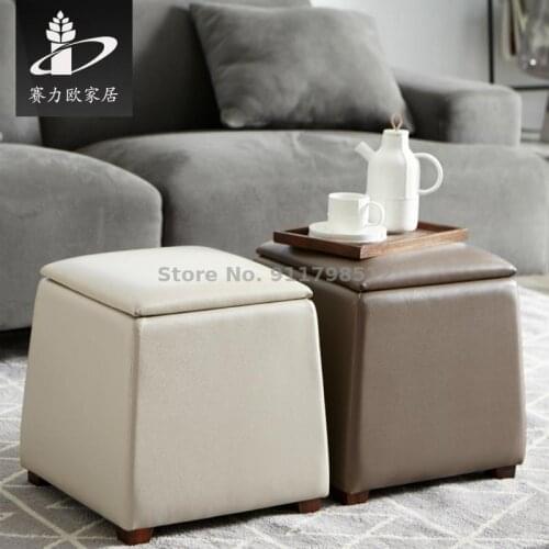 Leather stool storage stool can sit dressing stool leather shoe changing stool sofa stool foot soft stool square stool multifunc