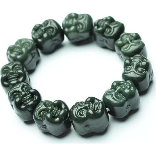 Beautiful China jade Chinese natural dark green jade buddha bead bracelet
