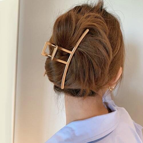 Miss FoUrSy Womens Hair Accessories Metal Geometric Big Alloy Metal Hair Claw Gold Clip Hairpin Long Big Catch Clip Shower Clip