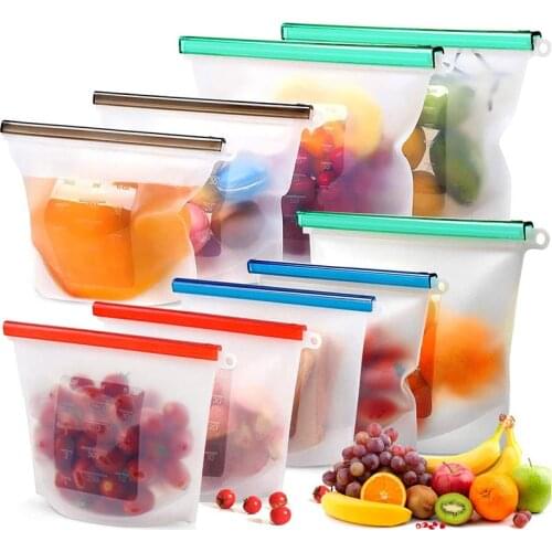 Reusable Food Storage Bags BPA Free 4-Pack Zip lock Silicone Food Bag Set Freezer & Microwave Safe Washable Zip Lunch Baggies