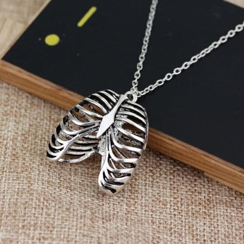 Anatomical Human Rib Cage Body Chest Necklace Skeleton Pendant 2021 New Hot Fashion Vintage Medical Biology Jewelry Men