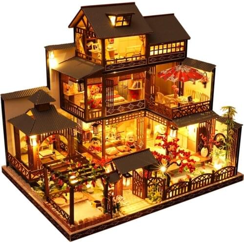 CUTEBEE DIY Dollhouse Kit Wooden Doll Houses Miniature Dollhouse Furniture Kit with LED Toys for children Christmas Gift P06