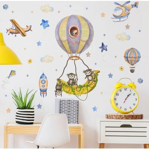 Cartoon monkey hot air balloon wall stickers bedroom living room background wall childrens room decoration stickers