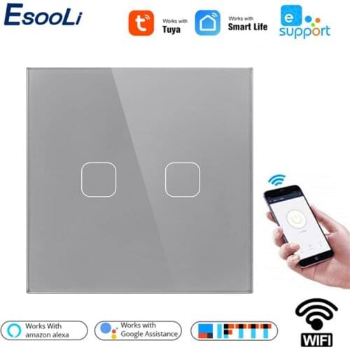 Esooli Tuya/Smart Life/ewelink 4 Colors EU Standard 1/2 Gang 1 Way WiFi Wall Light Touch Switch for Google Home Amazon Alexa