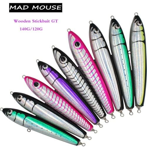NEW MAD MOUSE Topwater Wooden Stickbait GT Surface Trolling Lure 140G/120G Deep Sea Pencil Boat Fishing Artificial Bait Ocean