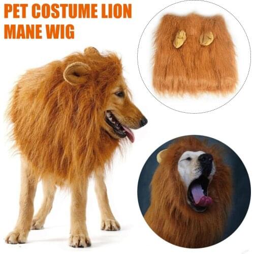 Pet Costume Lion Mane Wig with/without Ears for Large Dog Halloween Clothes Fancy Dress up J99Store