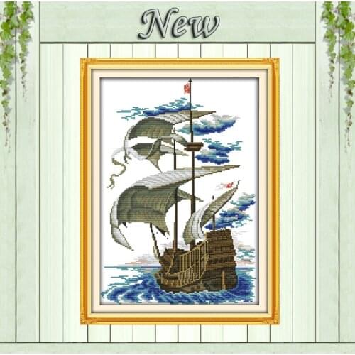 Sailing ship,Pattern Printed on canvas DMC 11CT 14CT Cross Stitch kit,needlework Set embroider,boat sea Scenery Style Home Decor