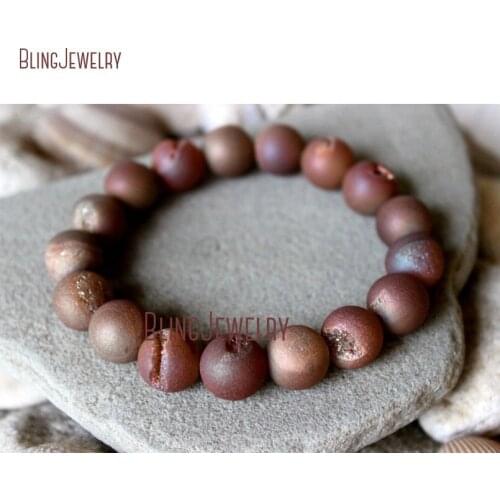 Peach Druzy Beads Stacking Bracelet Round Agates Geode Druzy Drusy Bracelet BM11285