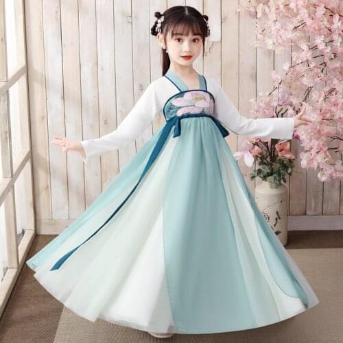 Girl Dress Chinese Traditional Folk Dance Costume Kids Ancient Hanfu Oriental Style Tang Dynasty Clothing Fairy Cosplay Gowns