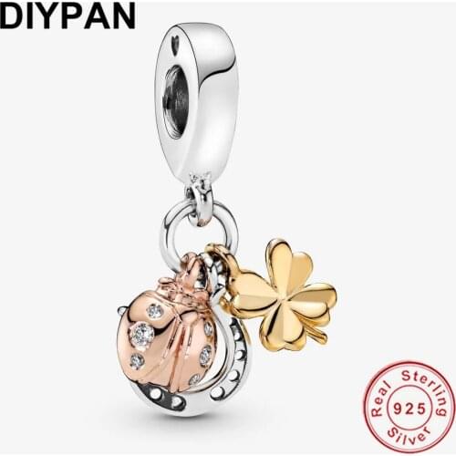 Fit Original Pandora Charms Silver 925 Bracelet Horseshoe Clover & Ladybird Dangle Charm Pendant Women Fashion Jewelry Berloque