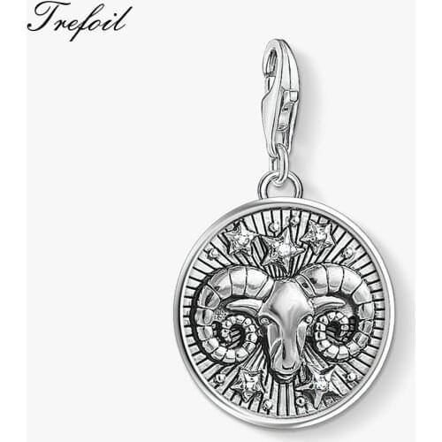 Zodiac Sign Aries Charms Pendant,Fashion Jewelry 925 Sterling Silver Trendy Gift For Women Men Fit Bracelet Necklace Bag 2019