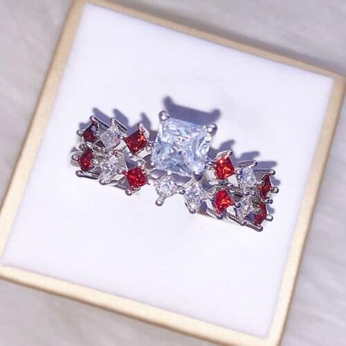 Luxury Red Zircon Engagement Couple Ring Personality Simple Female Fashion Romantic Gift Factory Wholesale