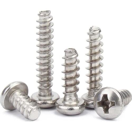 10/50X 304 Stainless Steel Cross Recess Phillips Pan Round Head Flat End Self Tapping Screw M1.2 M1.4 M1.7 M2 M2.6 M3 M3.5 M4 M5