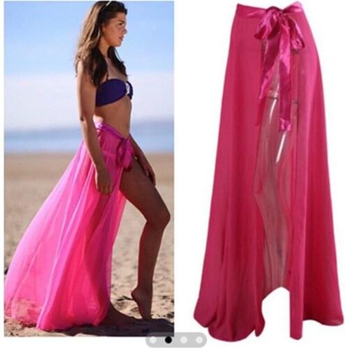 Sexy Women Long Skirt Bikini Cover up Bathing Suit Swimwear Sexy Women Bikini Cover Up Swimwear Sheer Beach Maxi Wrap Skirt