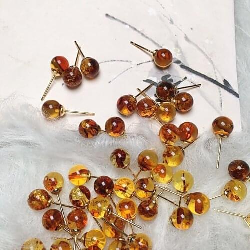Natural Amber stone earrings simple round beads stud earring rare jewelry women gift