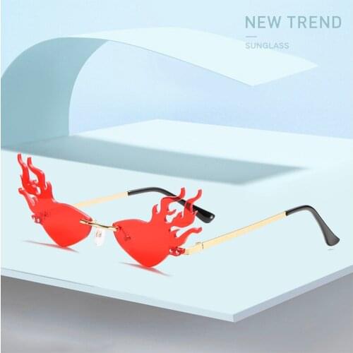 Party Fashion Luxury Accessories Fire Wave Flame Sunglasses Women Metal Rimless Shades Men Sun Glasses Mirror Eyewear UV400