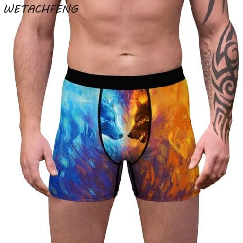 3D Animal Wolf Printed Mens Cotton Underpants Breathable Soft Male Boxer Underwear Sexy Tight Briefs Pants Plus Size XXL Shorts