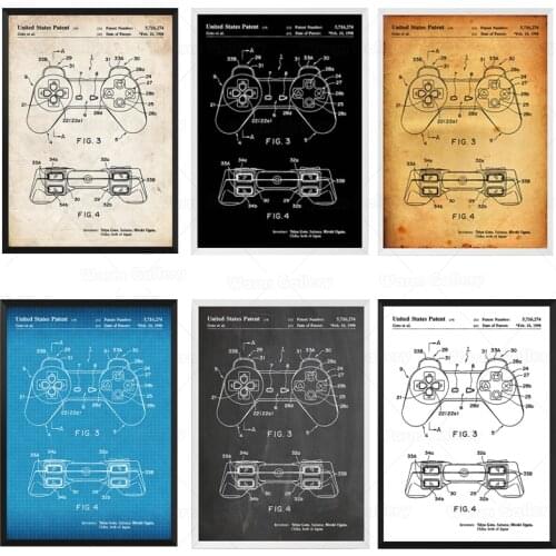 Vintage Playstation Controller 1998 Patent Art Gaming Poster Screen Painting Printing Wall Decoration Living Home Art