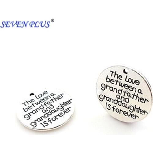 High Quality 20 Pieces/Lot Diameter 25mm letter printed the love is between a grandpa and granddaughter forever Round disc Charm