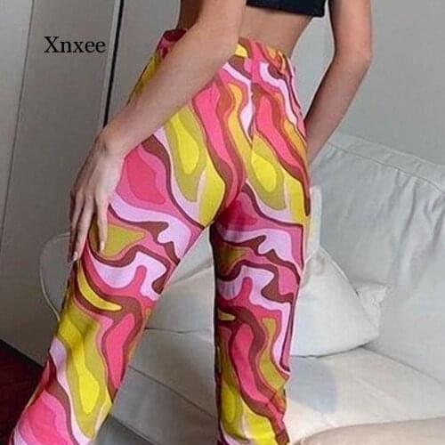 Y2K Tie Dye Print Flare High Waist Clothes Pants 90S Aesthetic Trousers Vintage Wide Leg Trousers Women 2021 Avantgarde Clothes