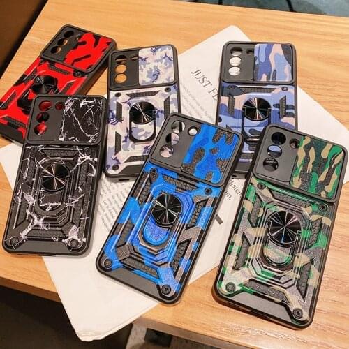 Camouflage Camera Protection Phone Cover For Samsung A72 A52 Case Samsung Galaxy S21 Plus S20 Note 20 Ultra Armor Cases Bumper