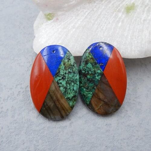 Labradorite,Red River jasper intarsia fashion woman oval shape Earrings,Trendy Jewelry Women Earrings Accessories,31x20x5mm，9.6g