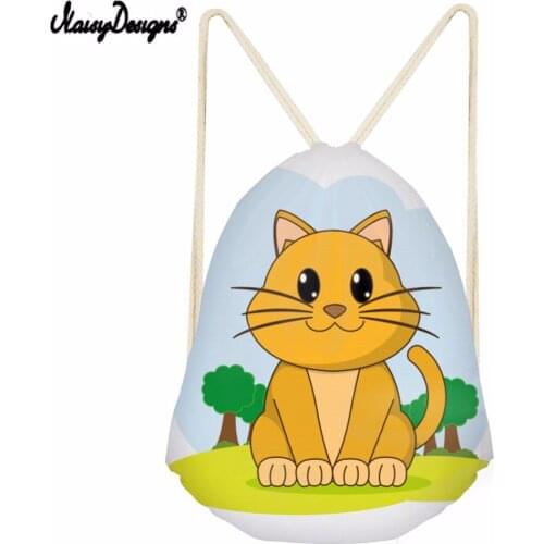 Noisydesigns Drawstring Bag 3D Cat Printed String Sack Beach Women Travel Storage Package Teenagers Backpack Kawaii Girl Travel